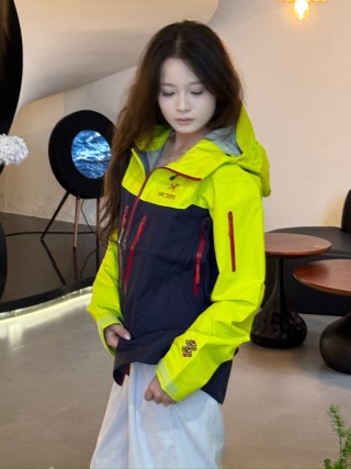 Arc'teryx Neon Yellow & Navy Colorblock Softshell Jacket view 3