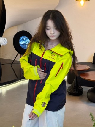 Arc'teryx Neon Yellow & Navy Colorblock Softshell Jacket view 6
