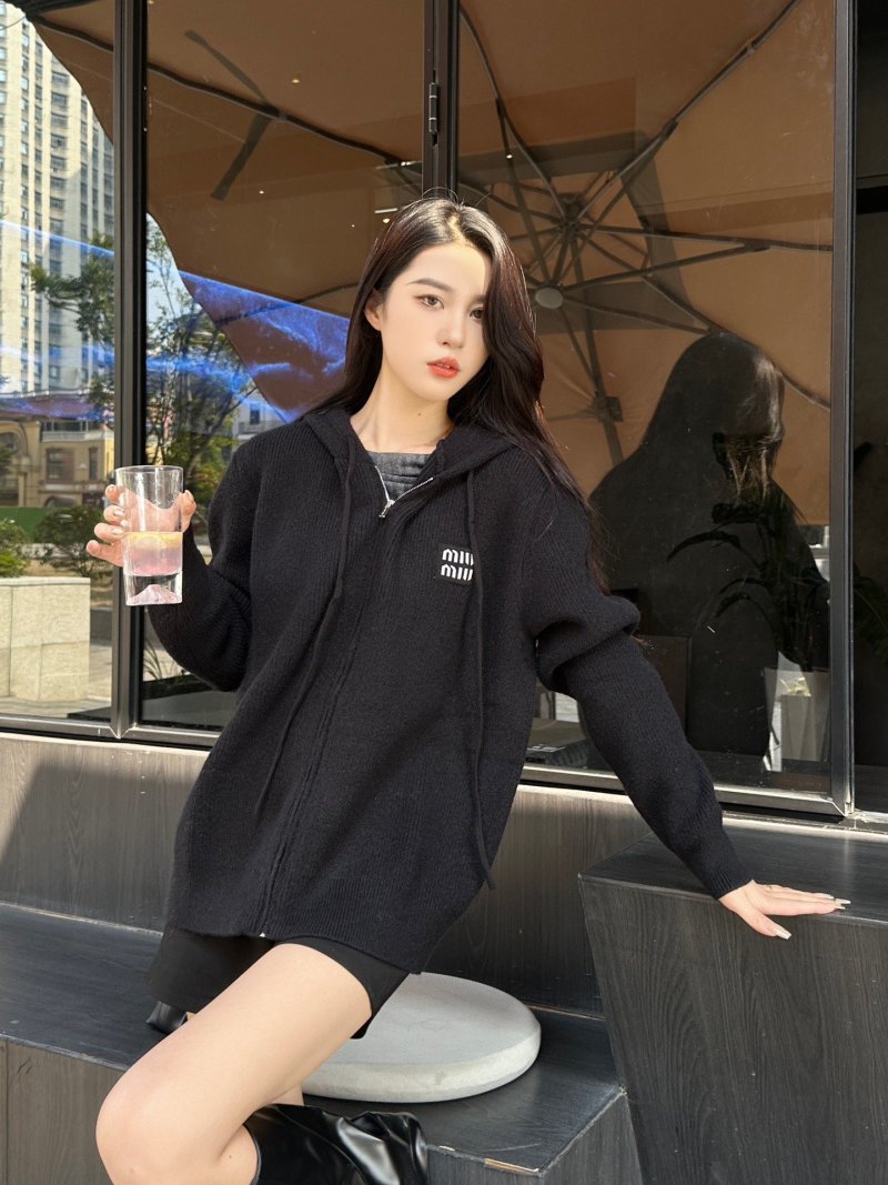 Miu Miu Black Ribbed Zip Cardigan