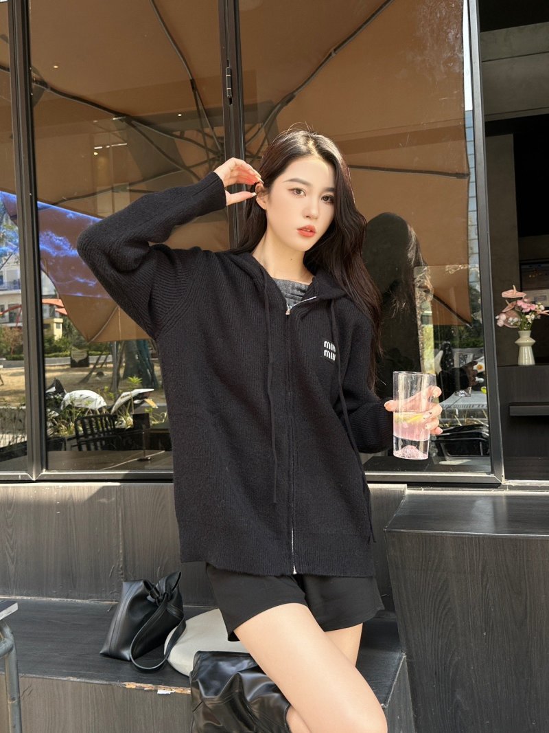 Miu Miu Black Ribbed Zip Cardigan view