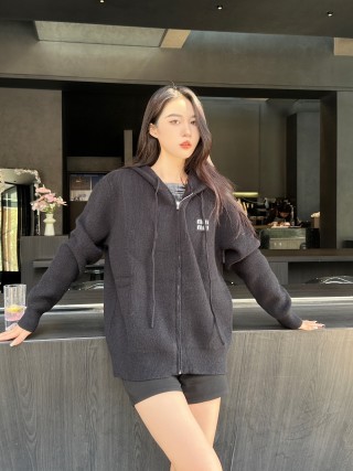 Miu Miu Black Ribbed Zip Cardigan view 3