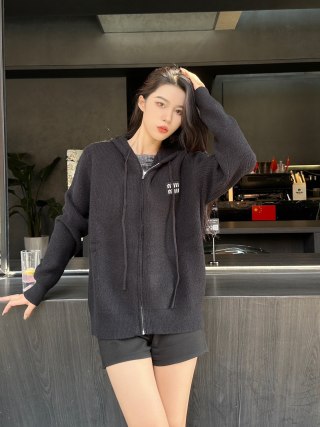 Miu Miu Black Ribbed Zip Cardigan view 4