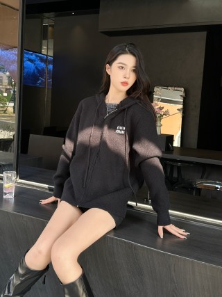Miu Miu Black Ribbed Zip Cardigan view 6
