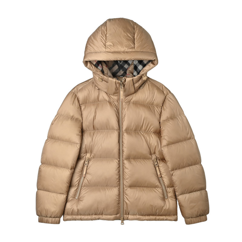 Beige Puffer Down Jacket with Hood view