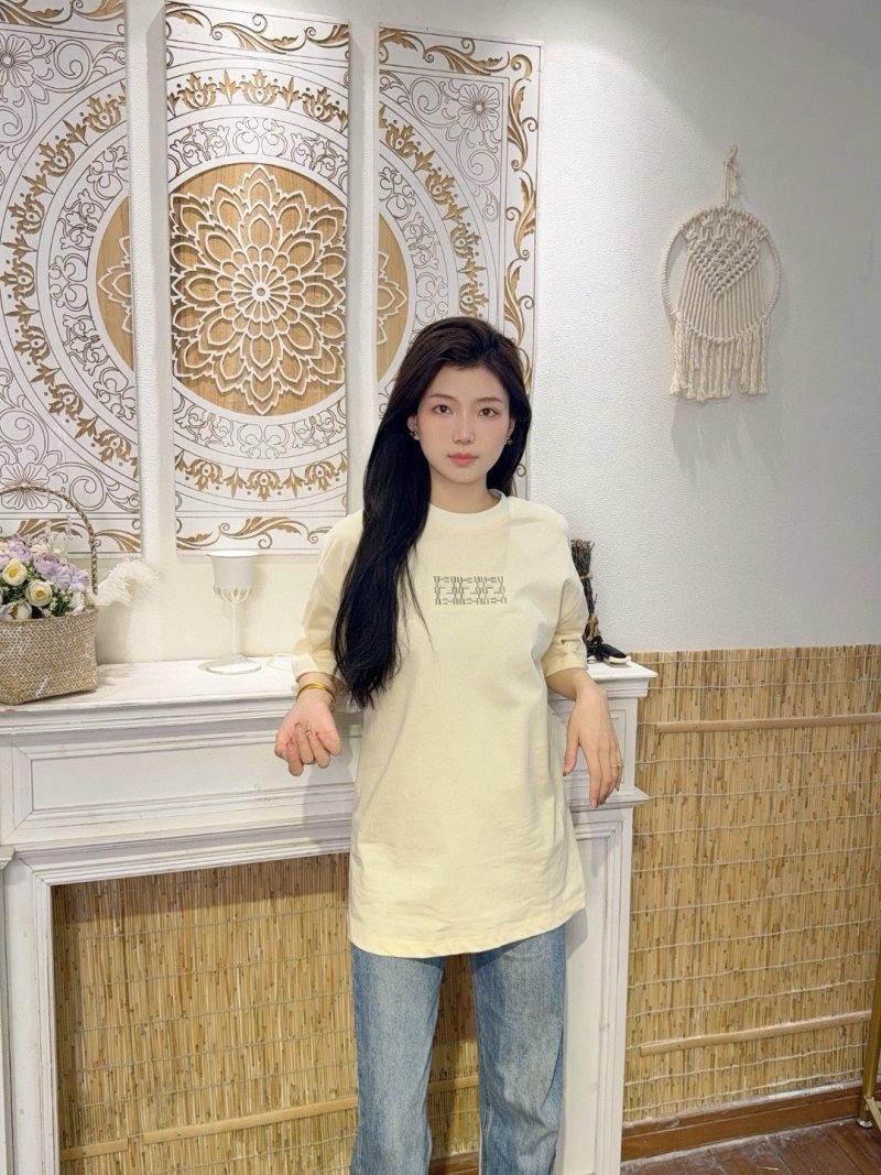 Cream Oversized Short Sleeve T-Shirt with Embroidered Text