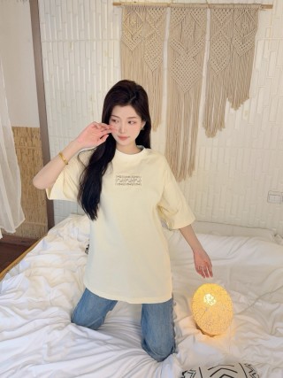 Cream Oversized Short Sleeve T-Shirt with Embroidered Text view 3