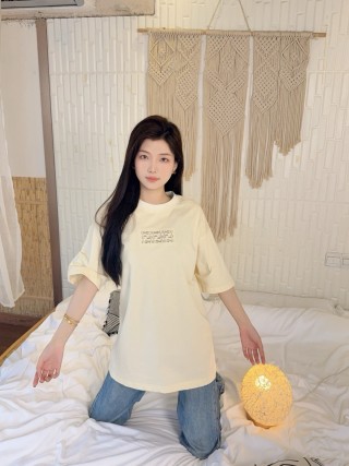 Cream Oversized Short Sleeve T-Shirt with Embroidered Text view 6