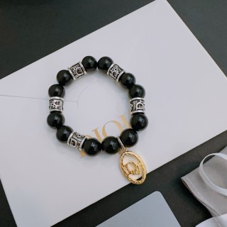 Dior Agate Beaded Bracelet with Thai Silver Spacers - Black view 2