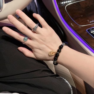 Dior Agate Beaded Bracelet with Thai Silver Spacers - Black view 4