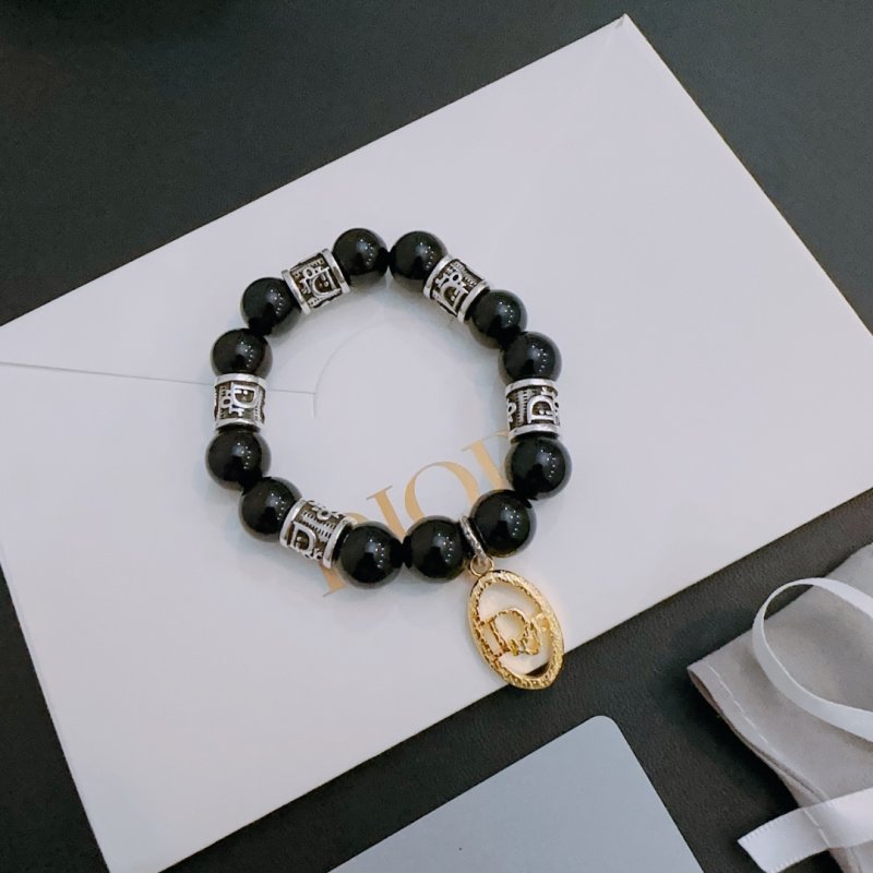 Dior Agate Beaded Bracelet with Thai Silver Spacers - Black view