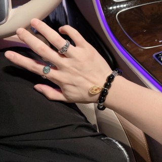 Dior Agate Beaded Bracelet with Thai Silver Spacers - Black view 9