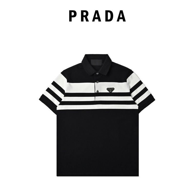 Prada Striped Polo Shirt Black White view