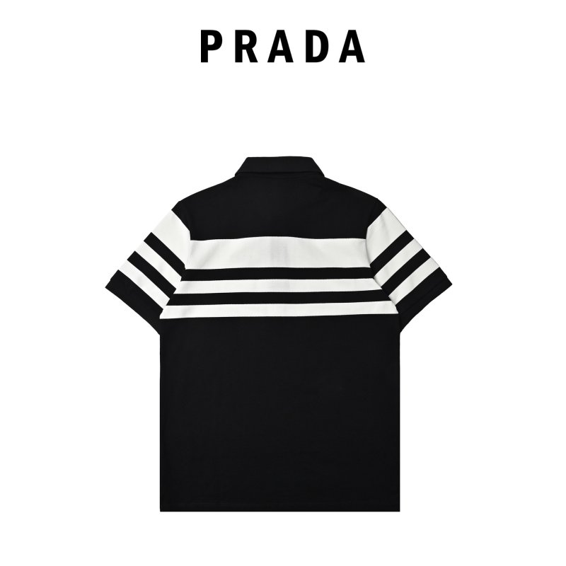 Prada Striped Polo Shirt Black White view
