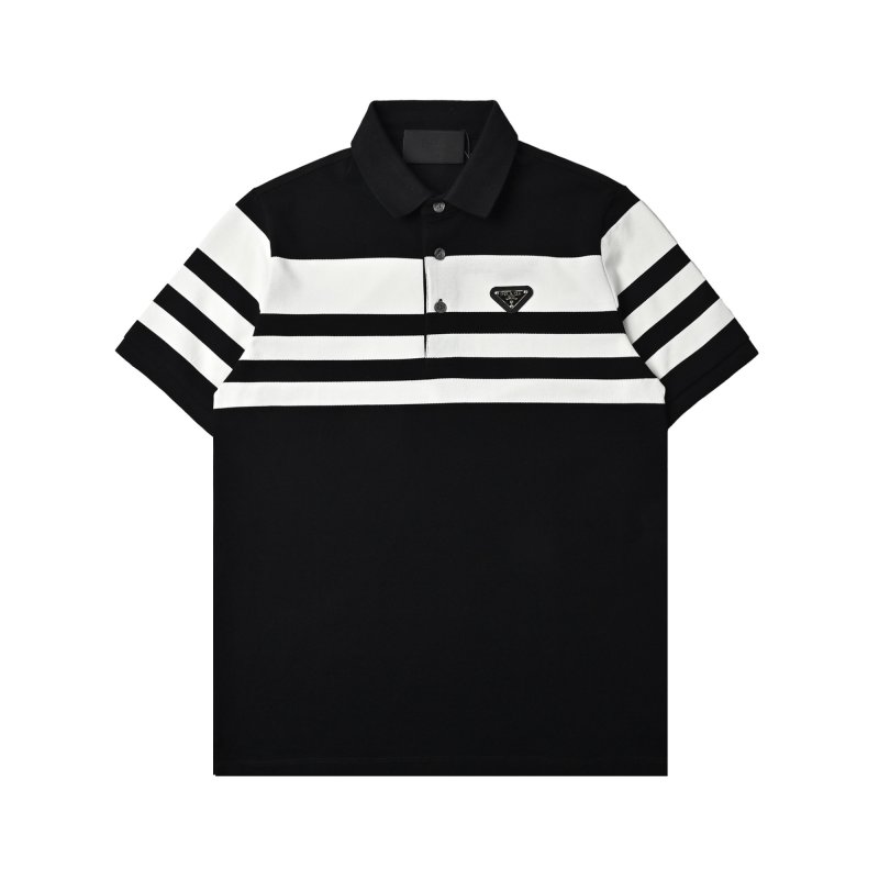 Prada Striped Polo Shirt Black White view