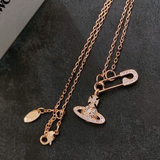 Vivienne Westwood Saturn Orb Safety Pin Gold Necklace