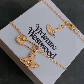 Vivienne Westwood Saturn Orb Safety Pin Gold Necklace view 6