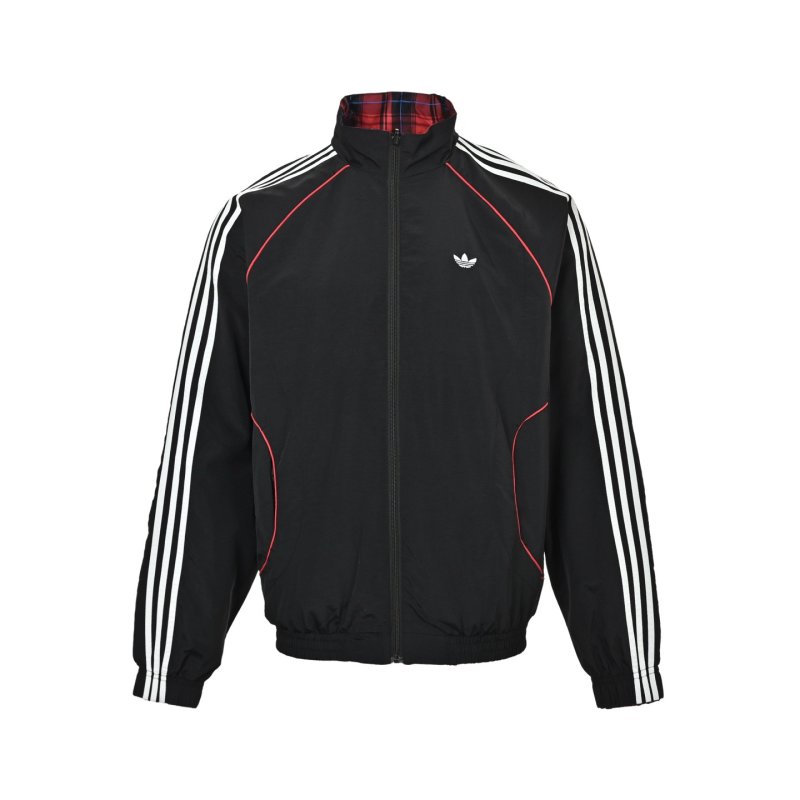 Adidas Black Track Jacket with Red Plaid Lining view