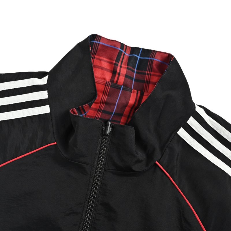 Adidas Black Track Jacket with Red Plaid Lining view