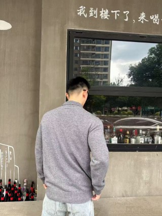 Grey Half-Zip Knit Sweater view 4
