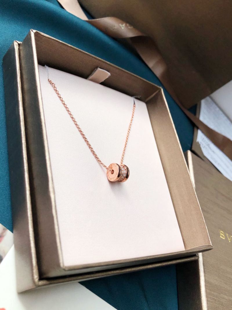 Bulgari 18K Gold Plated Diamond Cylinder Spiral Necklace view
