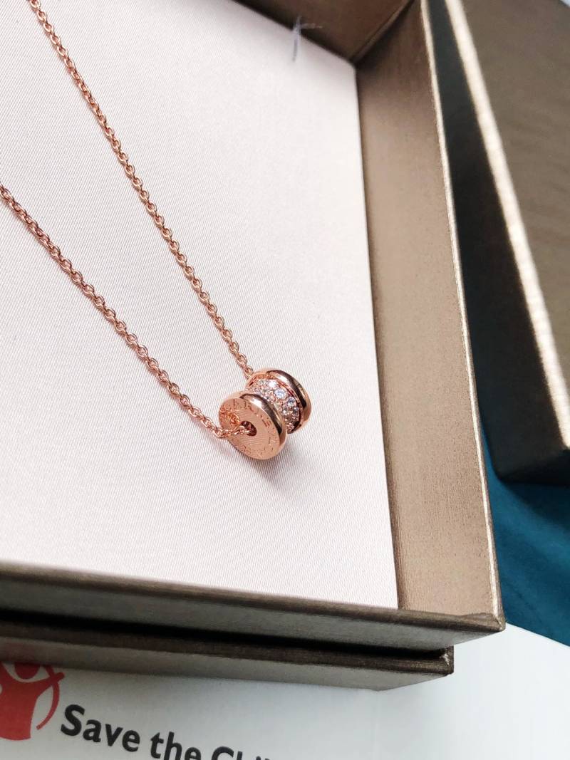 Bulgari 18K Gold Plated Diamond Cylinder Spiral Necklace view