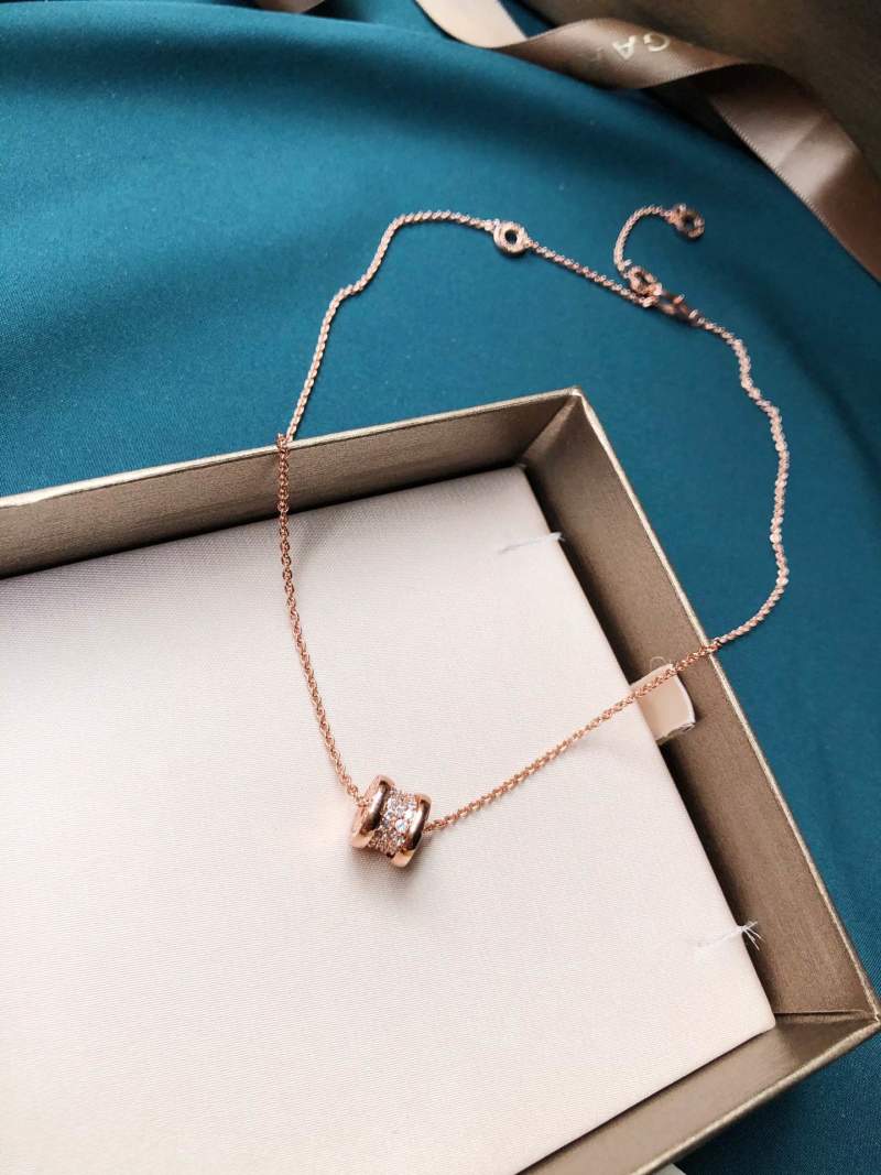 Bulgari 18K Gold Plated Diamond Cylinder Spiral Necklace view