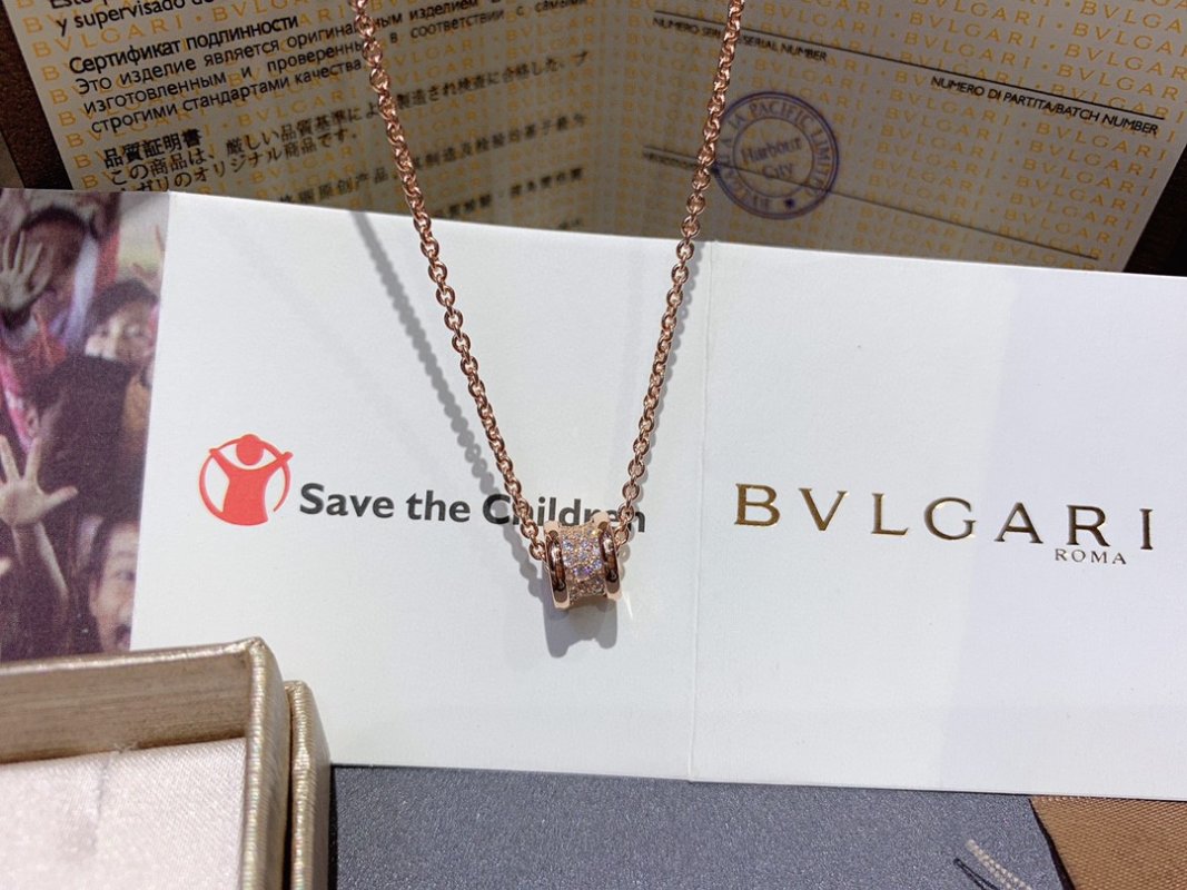Bulgari 18K Gold Plated Diamond Cylinder Spiral Necklace view