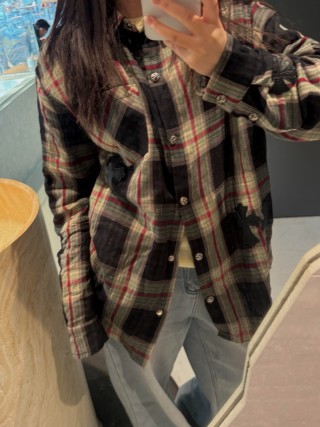 Plaid Button-Up Shirt - Black Red Cream