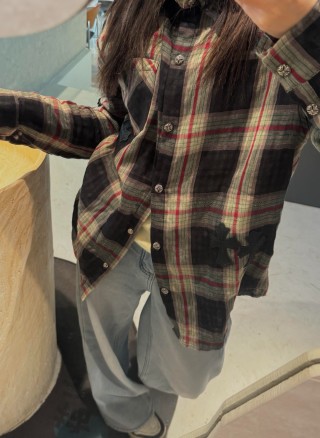 Plaid Button-Up Shirt - Black Red Cream view 2