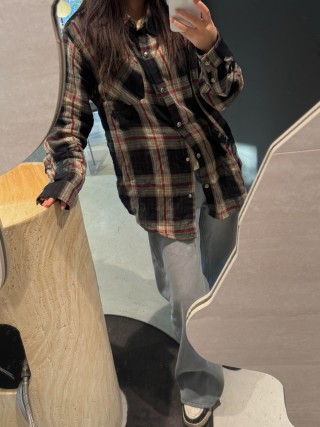 Plaid Button-Up Shirt - Black Red Cream view 3