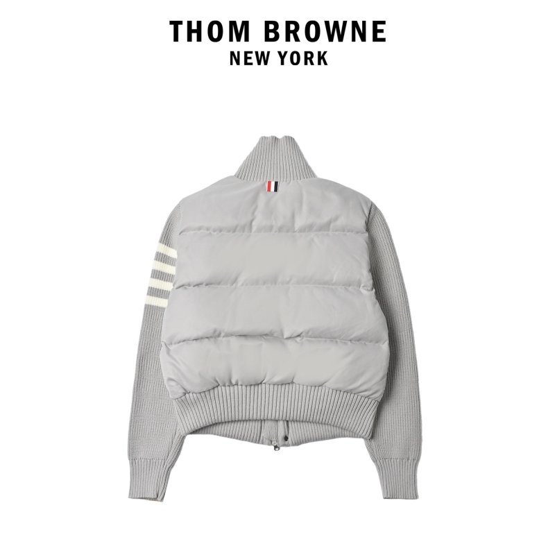 White & Grey Ribbed Sleeve Puffer Down Jacket view
