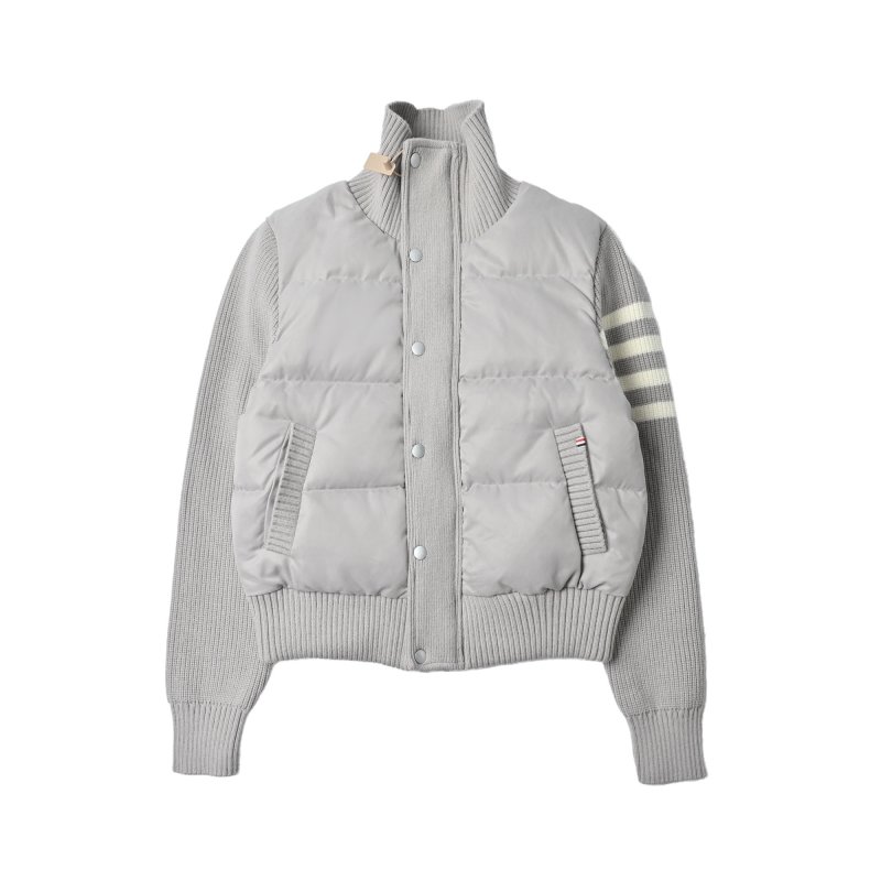 White & Grey Ribbed Sleeve Puffer Down Jacket view