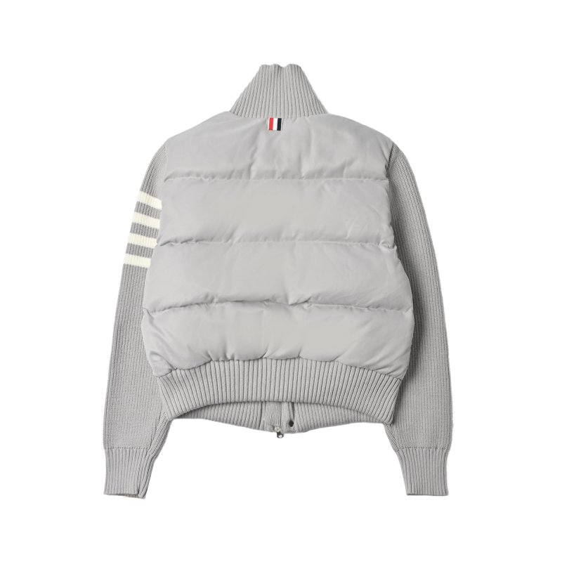 White & Grey Ribbed Sleeve Puffer Down Jacket view