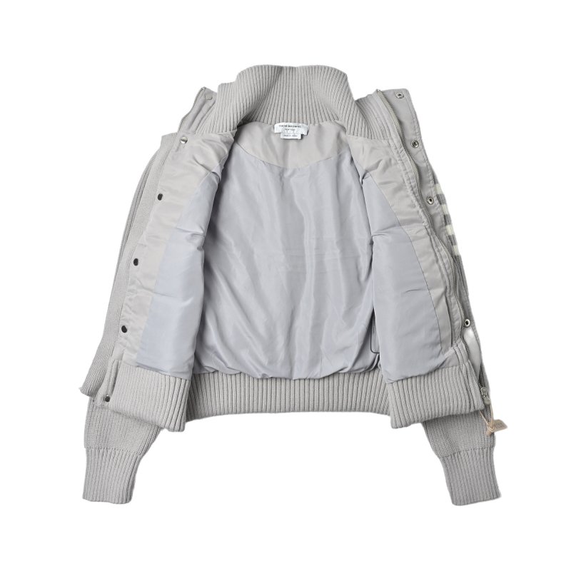 White & Grey Ribbed Sleeve Puffer Down Jacket view