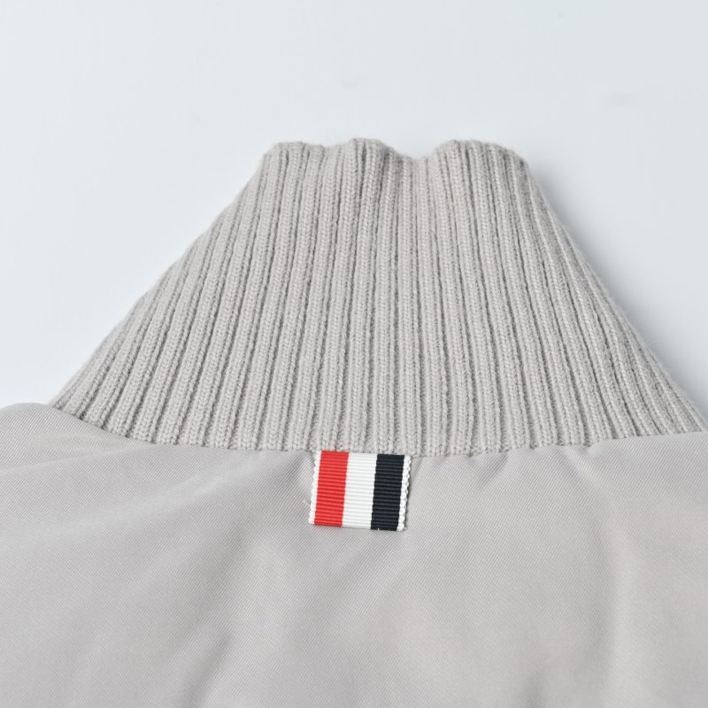 White & Grey Ribbed Sleeve Puffer Down Jacket view