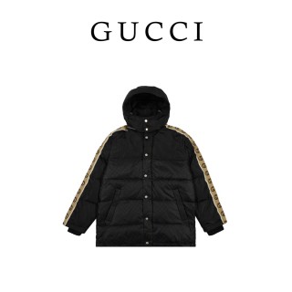 Black Quilted Down Jacket with Gold Monogram Print view 2