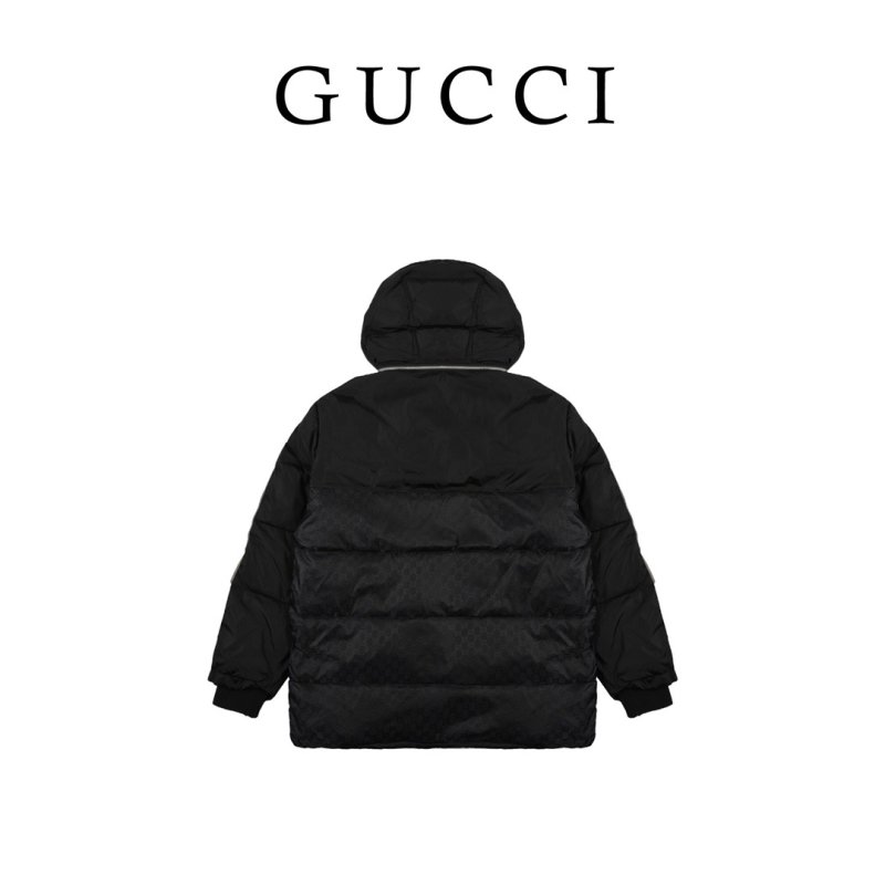Black Quilted Down Jacket with Gold Monogram Print view