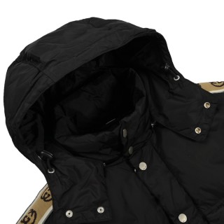 Black Quilted Down Jacket with Gold Monogram Print view 4