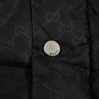 Black Quilted Down Jacket with Gold Monogram Print view 6