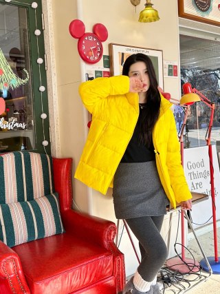 Bright Yellow Puffer Down Jacket – Winter Warmth view 4