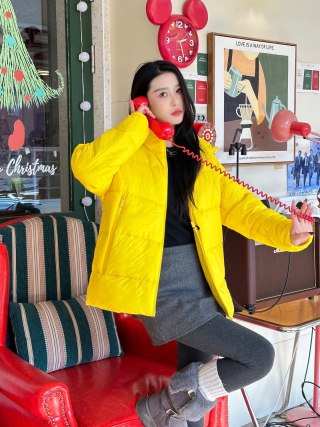 Bright Yellow Puffer Down Jacket – Winter Warmth view 7