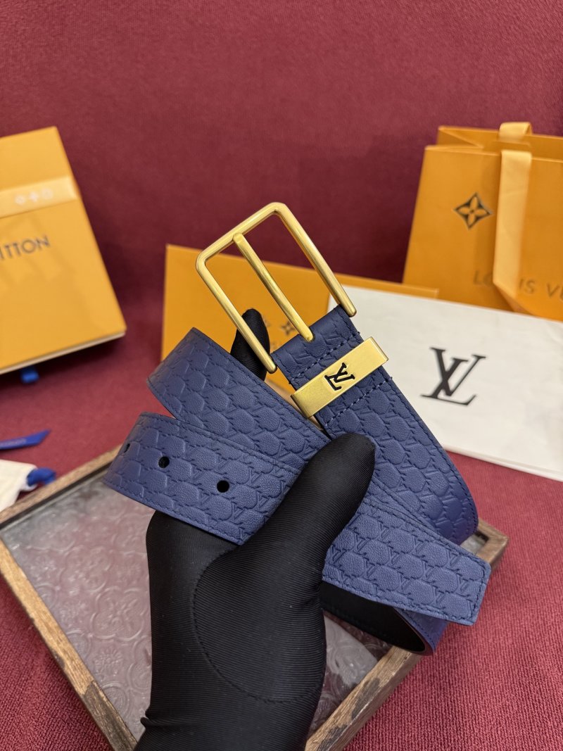 Louis Vuitton Monogram Embossed Navy Leather Belt with Gold Buckle view