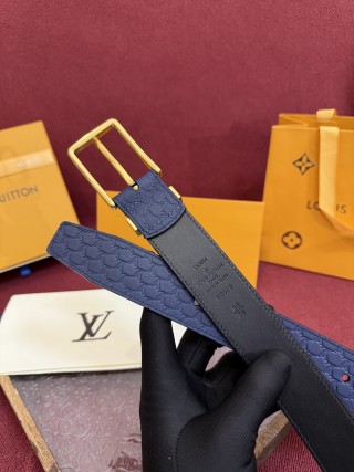 Louis Vuitton Monogram Embossed Navy Leather Belt with Gold Buckle view 5