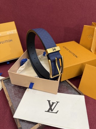 Louis Vuitton Monogram Embossed Navy Leather Belt with Gold Buckle view 8