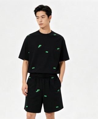 Black Money Print Shorts with Elastic Waist