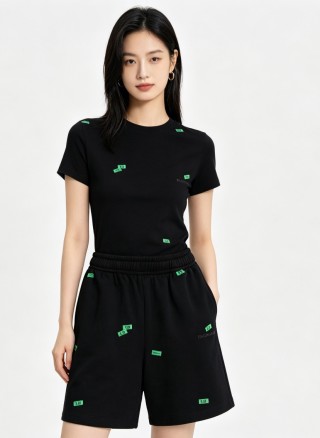 Black Money Print Shorts with Elastic Waist view 3