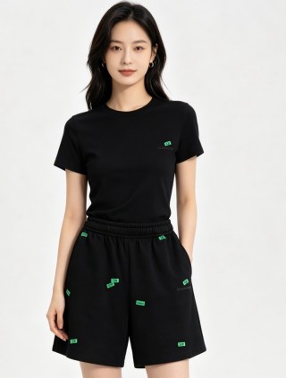 Black Money Print Shorts with Elastic Waist view 4