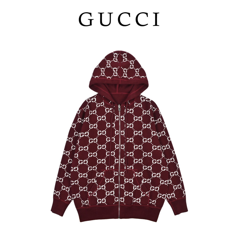 Gucci GG Monogram Burgundy Knit Cardigan view