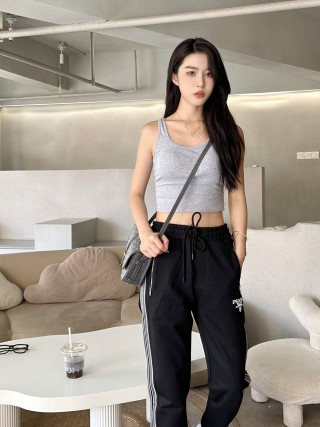 Prada Black Track Pants with White Stripe Detail