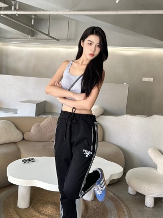 Prada Black Track Pants with White Stripe Detail view 3